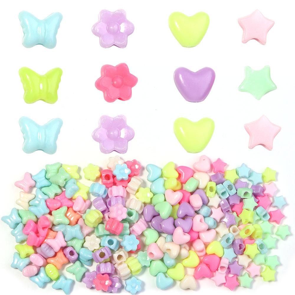 100pcs Heart Star Butterfly Flower Acrylic Beads Loose Spacer Beads Large Hole Beads for Jewelry Making Diy Bracelet Necklace