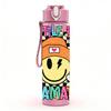 1PC Dramatic Smiley Face Checkerboard Print 750ml Color Plastic Sports Water Bottle Leakproof Flip Straw Lid Suitable for Sports Office Home Use