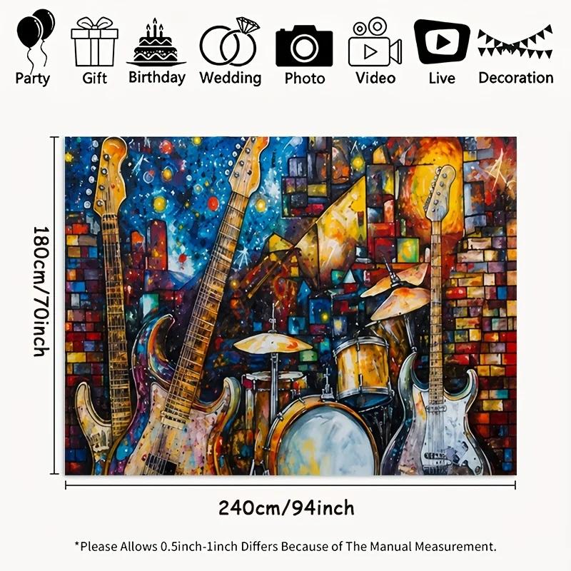 2D flat design, 1 piece of rock band-themed background fabric, suitable for birthdays, weddings, classroomsDJH