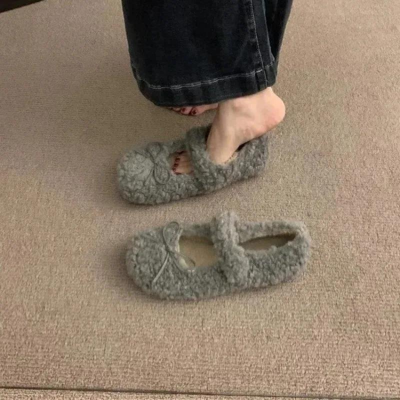 Модные Элегантные Осенне-Зимние Балетки Лоферы Женские Женские Балетки Лоферы Мех Круглый Носок Женские Дизайнерские Брендовые Мишки Уличная Обувь