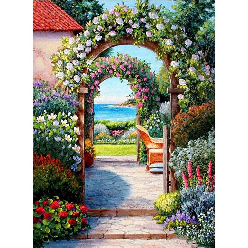 DIY Diamond Painting Landscape Sunset Sea Full Drill Embroidery Tree Scenery Mosaic Art Picture of Rhinestones Home Decoration