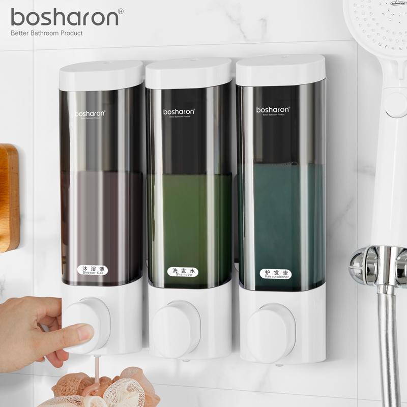 Plastic Wall Mount 3 Chamber 3 in 1 Hair Conditioner Soap Shower Holder Hotel Type Gel Shampoo Dispenser Soap Dispenser Oem