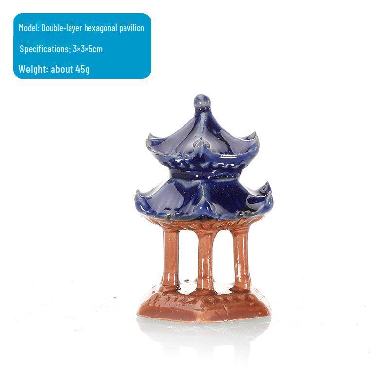 Ландшафтное оформление аквариума: Каменная скала и керамический павильон с водопоглощающим орнаментом для бонсай