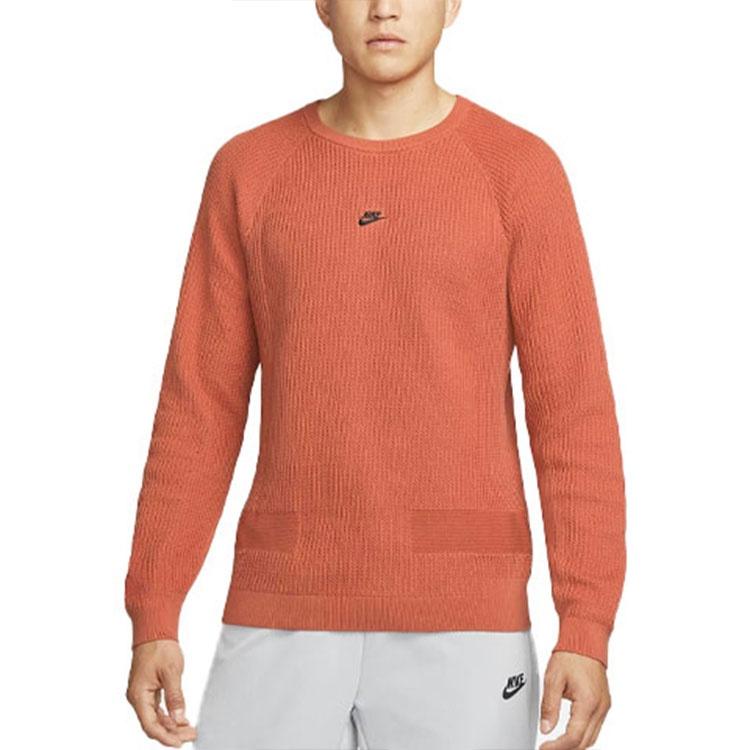 Men's Nike Round Neck Long Sleeves Casual Sports Pullover Knitwear Madder Root Brown DN3618-827