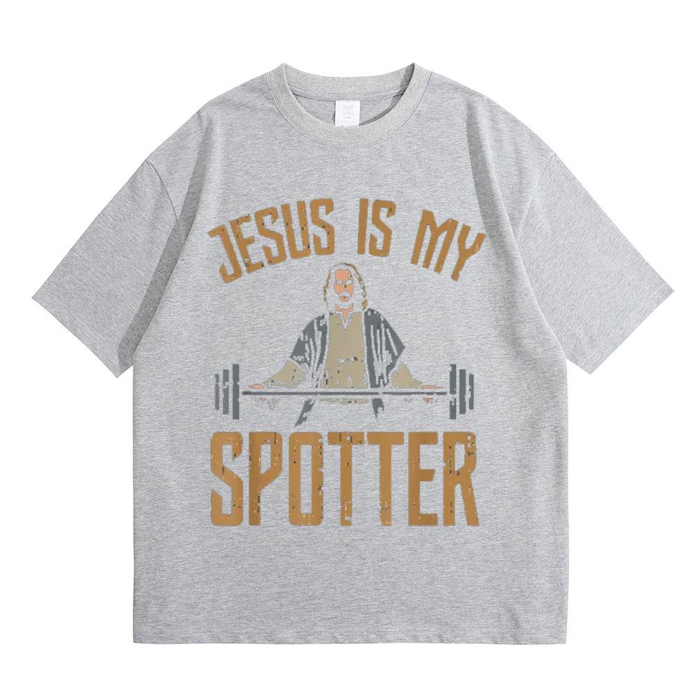Funny Jesus Is My Spotter Christ Gym T Shirt Unisex's Harajuku Vintage T Shirts Cotton O-Neck Oversized T-shirts Streetwear Unisex