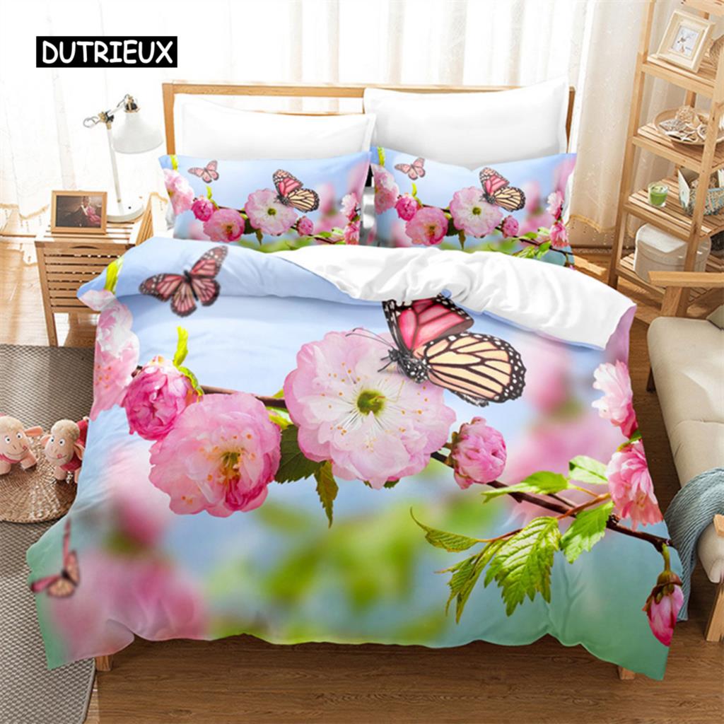 Flower Butterfly Bedding Set Duvet Cover Set 3d Bedding Digital Printing Bed Linen Queen Size Bedding Set Fashion Design