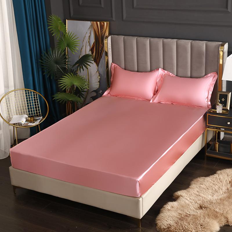 Satin Sheets Fitted Sheet Solid Color Rayon Mattress Cover Elastic Band Bed Sheet King 200x200 200x220 No Pillowcase Beddings