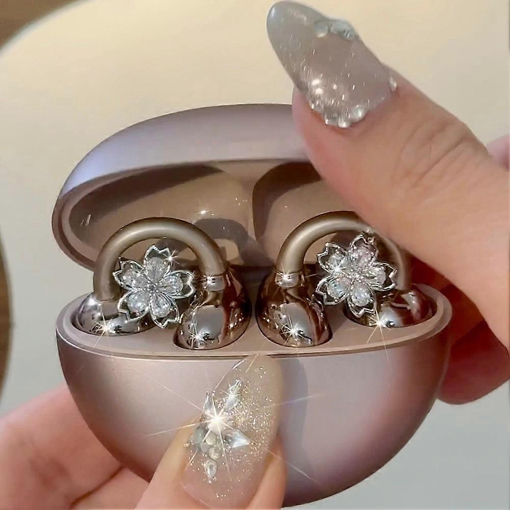 Flashing Cherry Blossoms Ear-Clip Accessories Zircon Earphone Charms for OWS Earbuds Fashion Jewelry Gift for Women