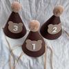Brown Coffee Bear Baby Birthday Hat Shower Party Decoration Pom Pom Peaked Cap Adjustable Size for 1st 2nd 3rd Years Old