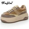 Fujin 7cm Synthetic Genuine Leather Women Casual Platform Wedge Fashion Chunky Sneakers Spring Autumn Contoured Vulcanize Shoes