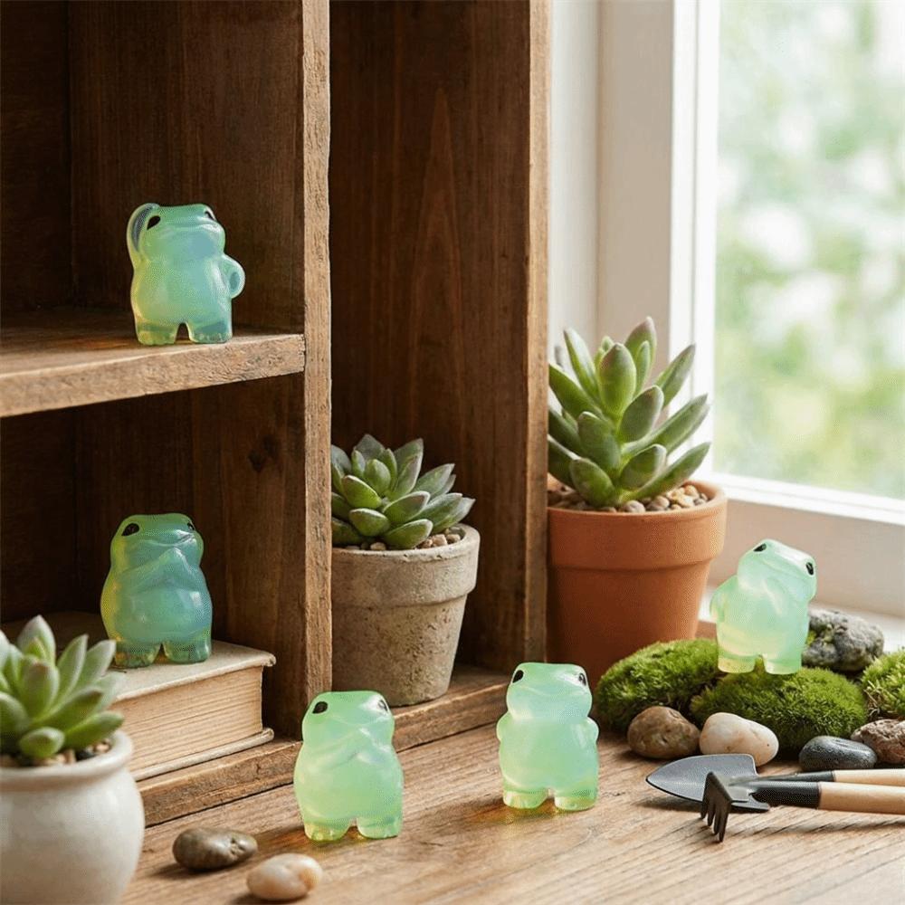 6PCS Glow At Dark Luminous Frog Figurines Cute Resin Frogs Ornament  Fairy Garden Decor
