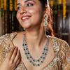 Dazzling Double Layered Designer Necklace Set with Rhodium Plated CZ Green and White Crystals for Women