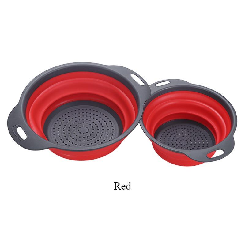 2 Pieces Silicone Strainer Foldable Colander Filter Drain Washing Drain Basket Collapsible Colander Set
