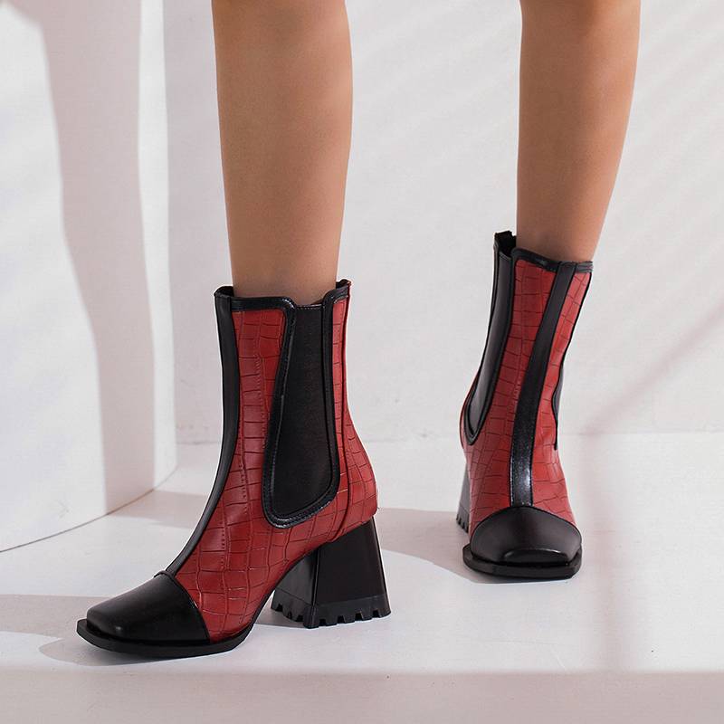 Krazing Pot Полиуретановые осенне-зимние туфли 47 размера 48 Ботинки Челси с каменными узорами и квадратным носком Ботильоны без застежек Keep Warm