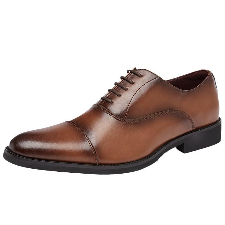 Japanese Soft Bottom Business Genuine Leather Formal Leather Shoes Men's Pointed-Toe Lace Wedding Shoes Three Joint Oxford Shoes British Style Youth