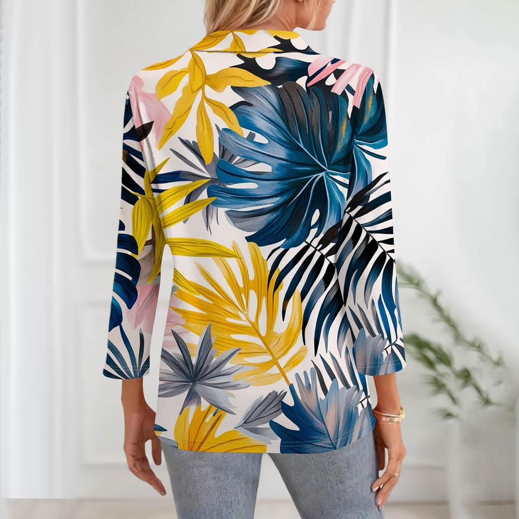 Женская летняя модная повседневная рубашка с v-образным вырезом и семью рукавами с принтом, топ