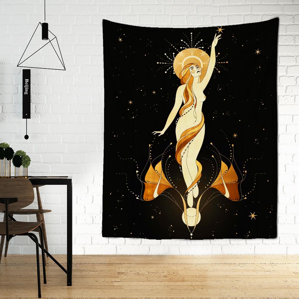 Психоделический гобелен с луной и звездой, настенный гобелен, магия, научная фантастика, богемный хиппи, Таро, искусство, общежитие для девочек, домашний декор