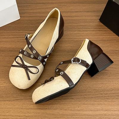 Модные туфли-лодочки на высоком каблуке Mary Jance для женщин, дизайнерские туфли на толстом каблуке с бантом, осенние 2025, роскошные, новые, для вечеринок, туфли женские