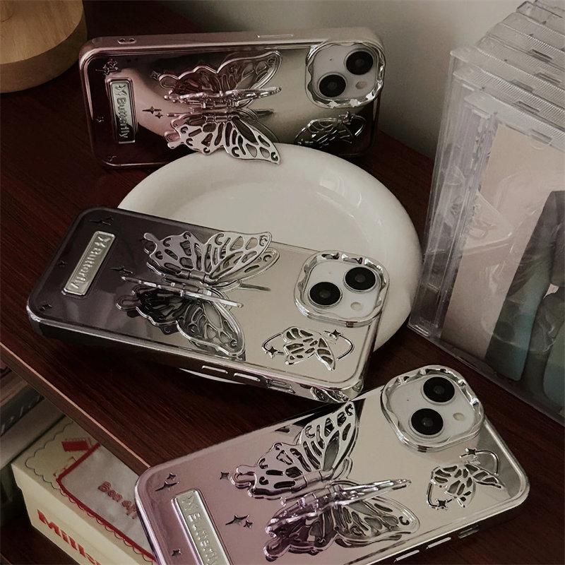 Чехол для телефона с 3D бабочкой и полым кронштейном для iPhone 15 ProMax 14 13 Pro Max 15 12 Pro, модный матовый чехол-подставка с градиентным покрытием