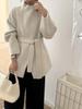 2025 New Petite Women's Double-Sided Wool Tie-Waist Coat - Korean Style for Autumn/Winter