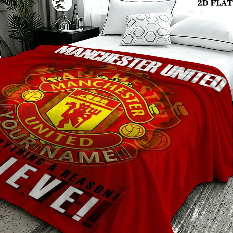 1PC Manchester United F Custom Name Patterned Flannel Blanket Suitable For All Seasons for Home Decor Warmth and Comfort Gifts Holiday Present