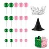 42 Pcs Witch Cake Topper Party Decoration Mini Pink Green Balloons Cupcake Topper Silver Crown Black Witch Hat