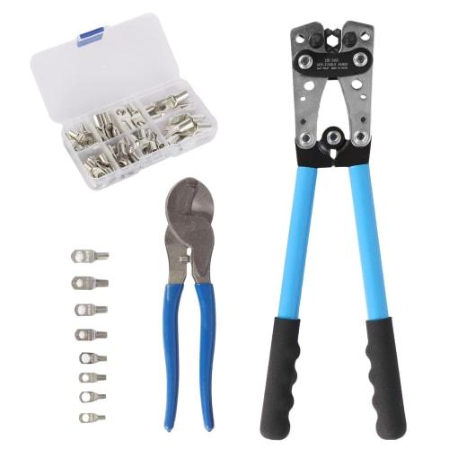 aleawol 3-Piece Wire Terminal Crimping Tool Set with Crimping Pliers, Cable Cutter, and 60 Bare Crimp Terminals, Compatible with 6/10/16/25/35/50mm? (