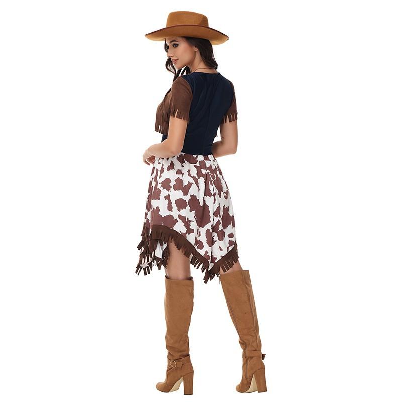 Western Cowboy Costume Women Halloween Cosplay Party Outfit With Vest Set Stage Performance