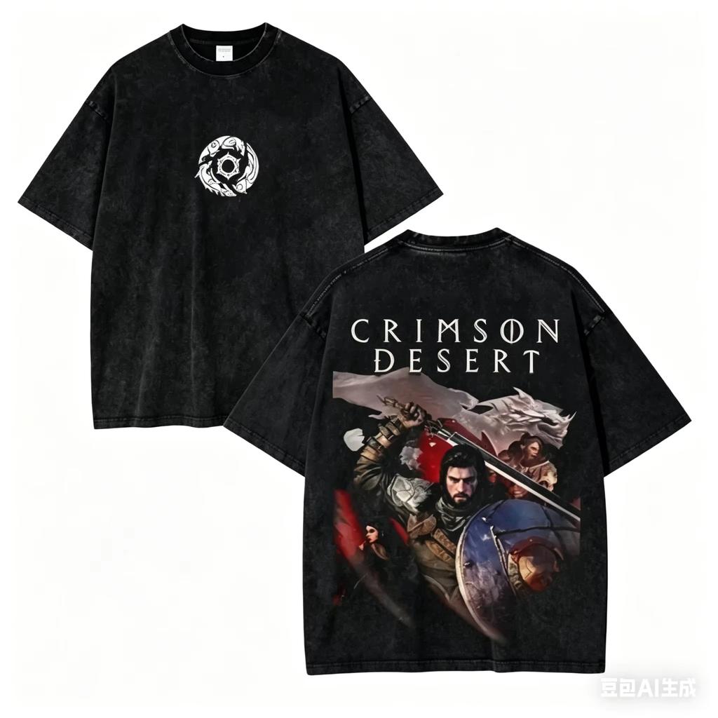 Crimson Desert Washed T-shirt Oversized Unisex Retro Fashion Fashion Street Casual Classic Loose Trendy Y2k Short Sleeves soft