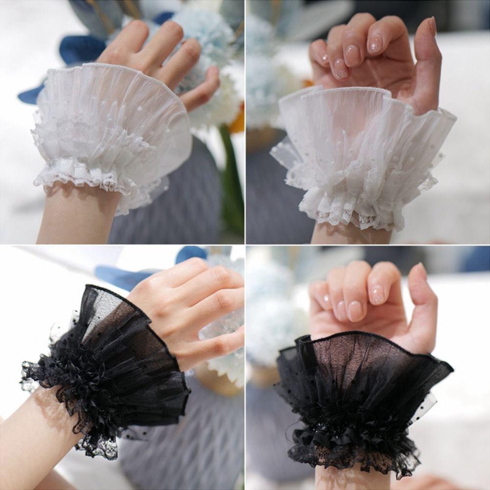 Victorian Lace Ruffled Wrist Solid Color Lolita Style Cuffs Fake Sleeves Cuffs Daily Accessory