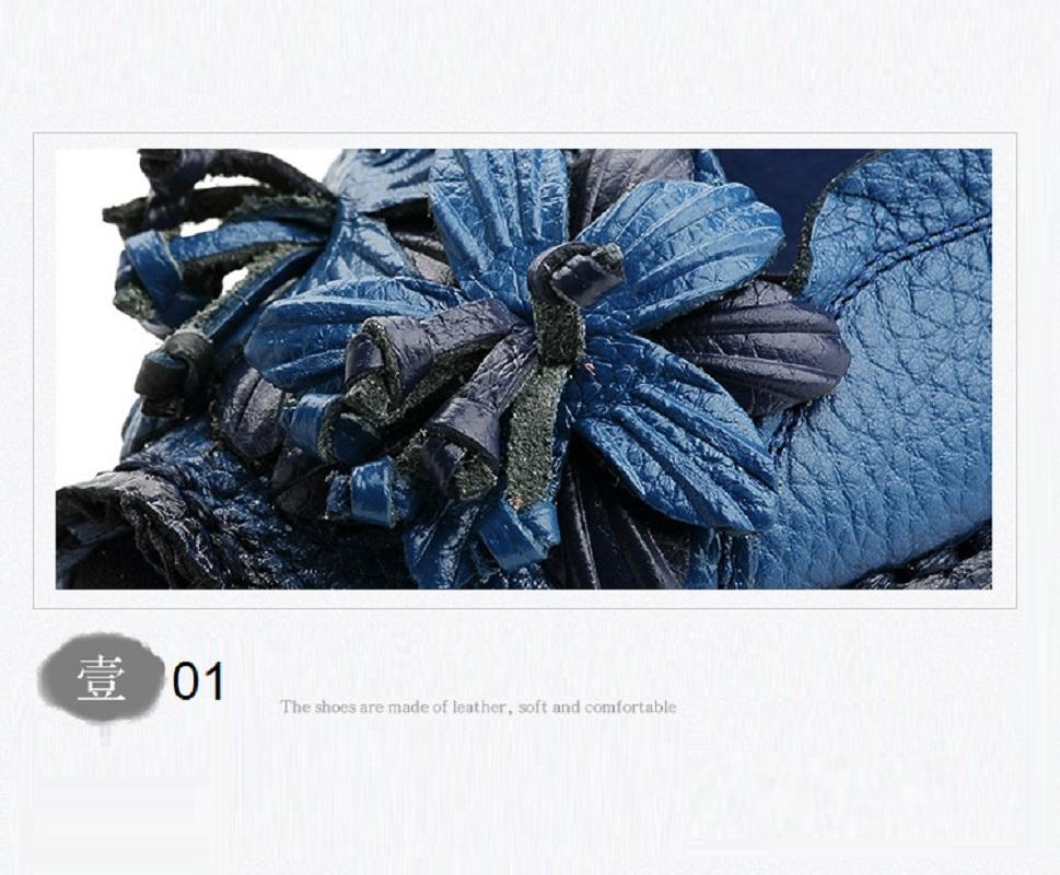 Retro Shoes Platform Flats Women's Floral Ballet Shoes Ladies Real Leather Loafers Woman Lug Sole Shockproof Moccasins Blue Shoe