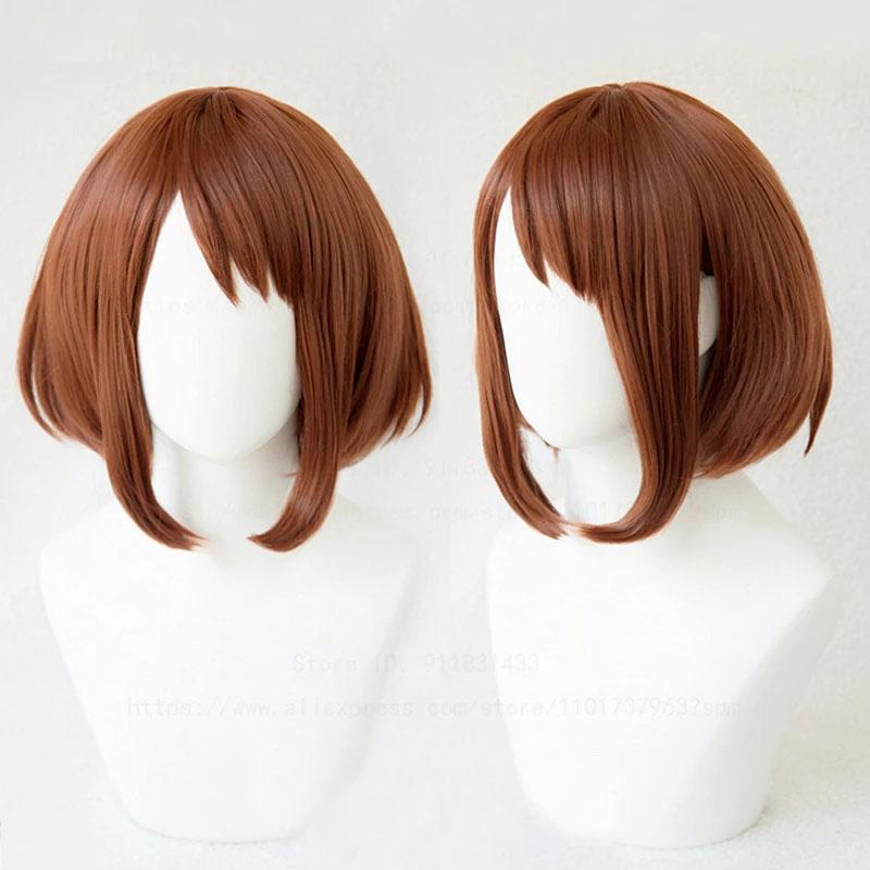 Парик для косплея Ochako Uraraka, короткий коричневый боб, термостойкие синтетические волосы, парики в стиле аниме