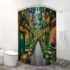Irish Pub Shower Curtain - Cobblestone Street, Green & White Flags, Colorful Lights, Charming Pubs, Shamrock Designs,