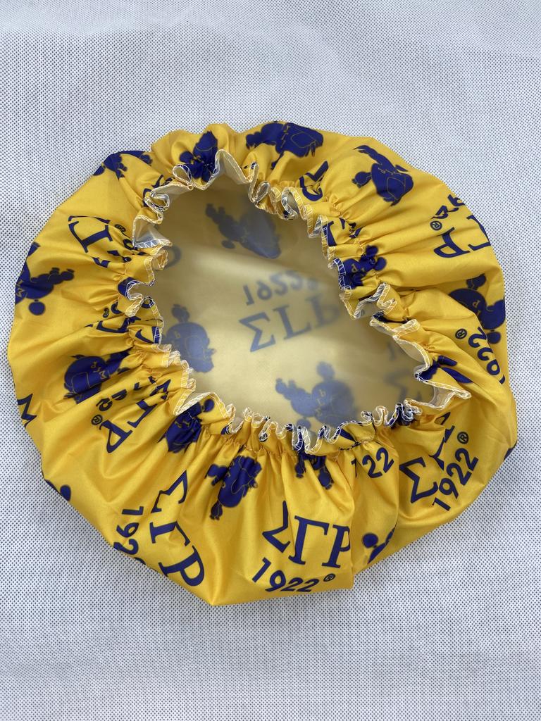 Sigma Gamma Rho Yellow Color Blue Greek Letter Campus Sorority Hair Stain Bonnets 1922 SGRho Letters Night Sleep Hat for Lady
