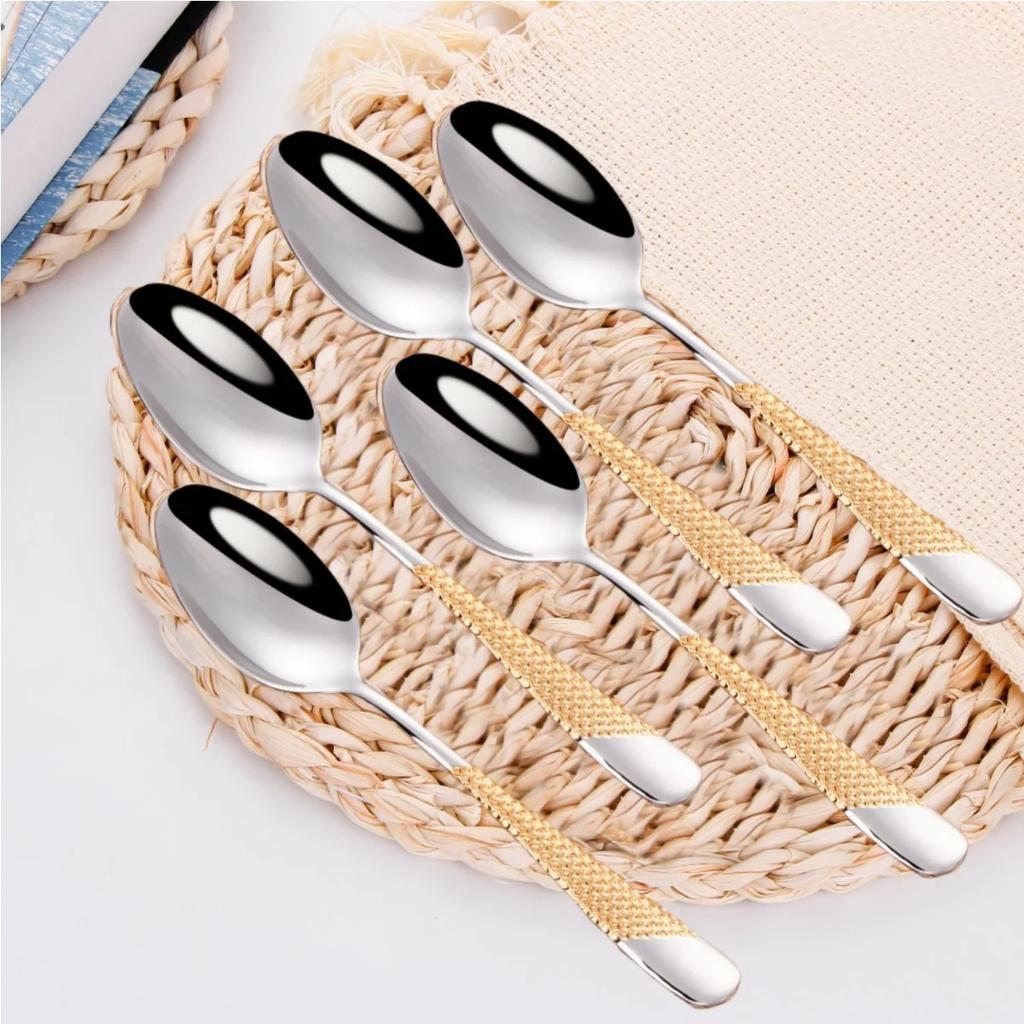 Gold Plated Dinner Spoon Set With Hammered Handle 18-10 Dishwasher Safe Dinning Table Spoon Soup Spoon Cutlery Set