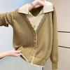 New Autumn and Winter Two-piece Color-matching Lapel Women's Knitted Top