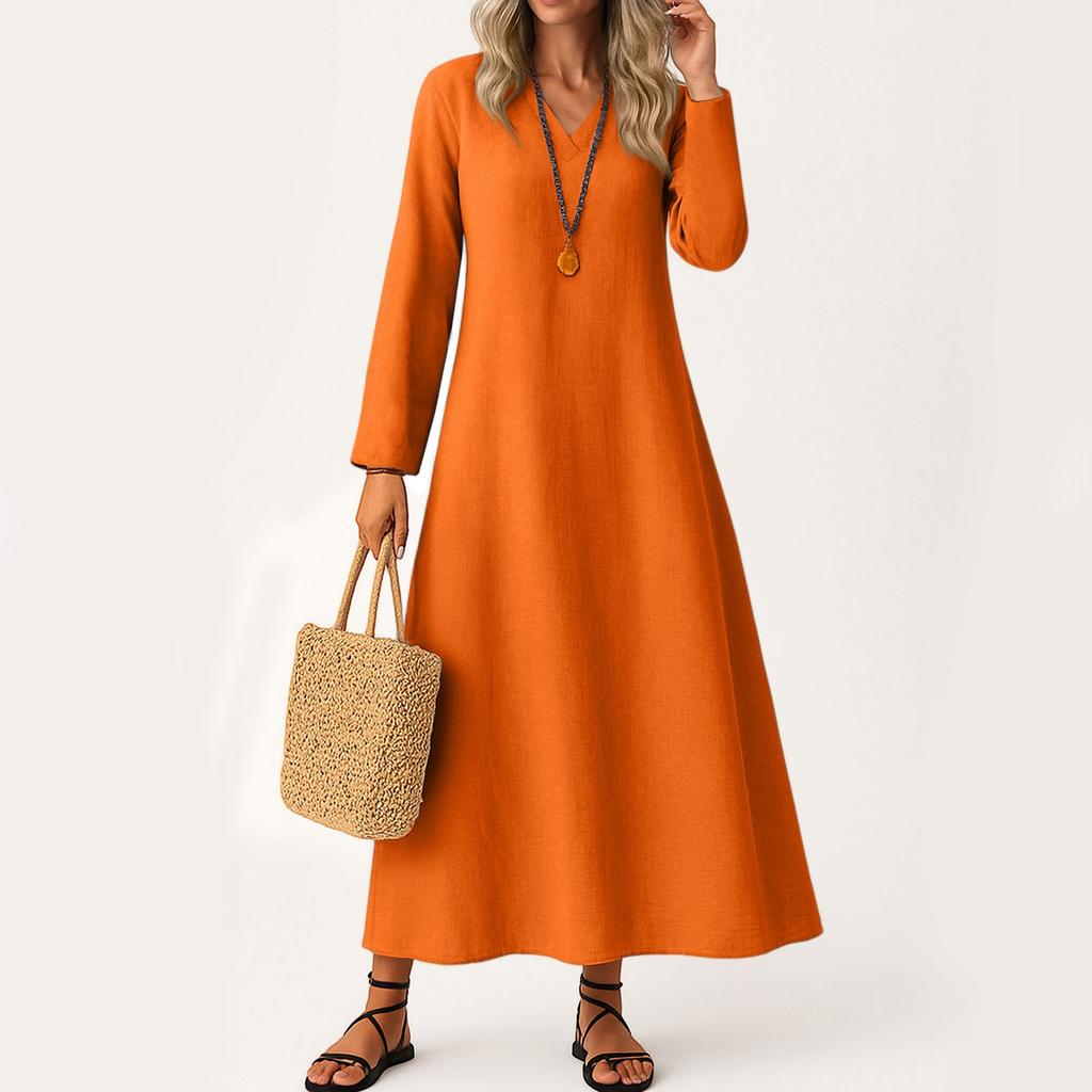 Dress For Women Long Boho Beach Dress Elegant Maxi Dress V-Neck Long Sleeve Dress