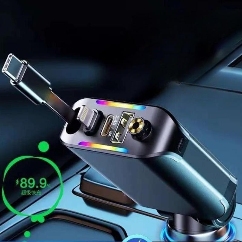 Автомобильное зарядное устройство 120 Вт с потолочной подсветкой «звездное небо», быстрая зарядка, выдвижной кабель и 2 зарядных порта, универсальное зарядное устройство для телефона
