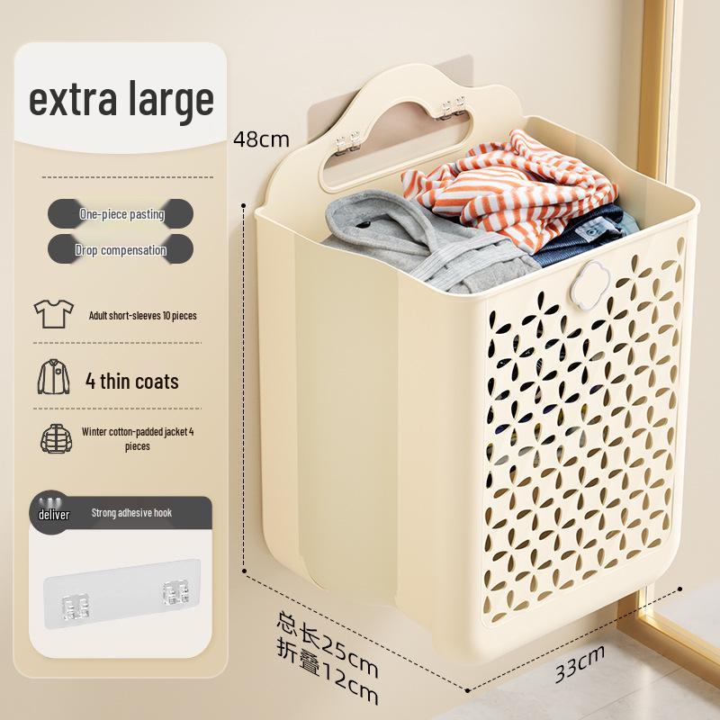Wall-Mounted Foldable Laundry Hamper: Large Capacity Dirty Clothes Storage Basket for Bathroom and Household Use.