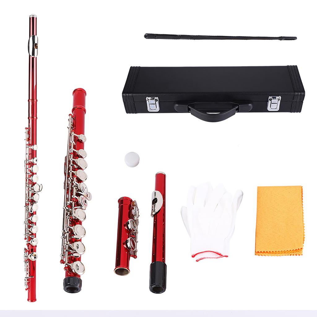 Набор для начинающих флейт из латуни LADE C Key 16 Hole, чехол для хранения, салфетка для чистки, перчатки (красный)