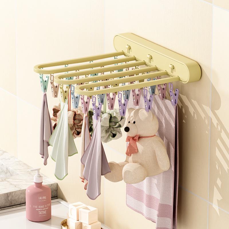 Складная сушилка для одежды: Ветрозащитная вешалка с 24 зажимами для носков, нижнего белья, для использования на балконе и в ванной