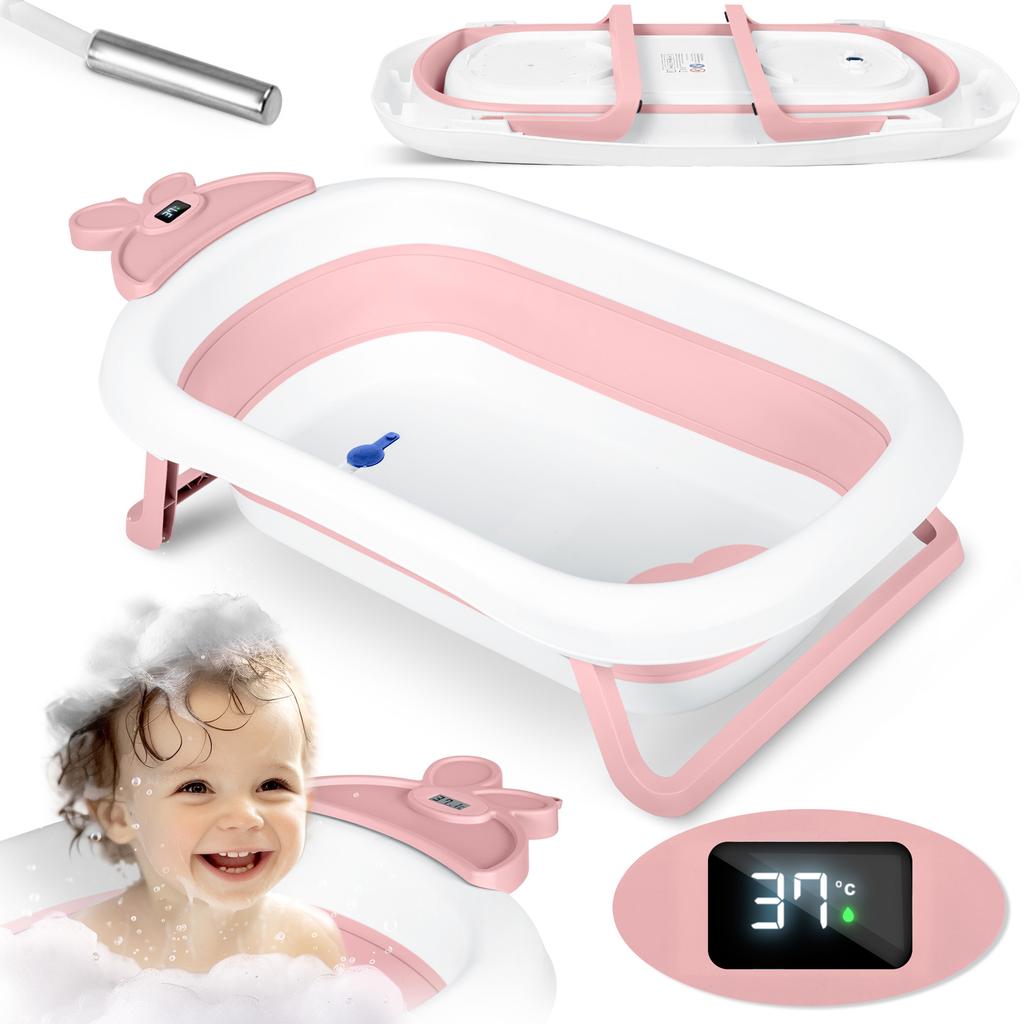 Baby Bathtub with Thermometer RK-282 White and Pink