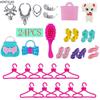 24items/set 1/6 Doll Accessories For Barbie Doll Dollhouse Decoration Shoes Necklace Crown Comb Bag Clothes Hanger Dog Miniature