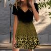 Summer Fashion Women's V Neck Short Sleeve Leopard Print Printed  Dress Sex Short Skirt Dresses