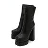 Fashion Chunky Platform Boots Women 2024 New High Heels Ankle Boots for Women Black Leather Square Toe Zipper Women Shoes Botas Mujer