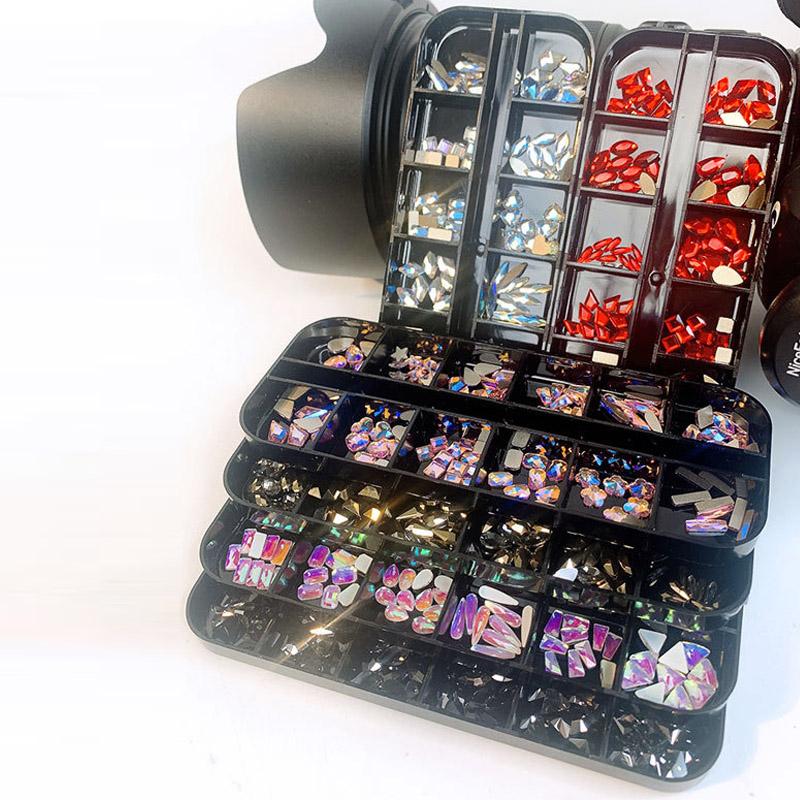 12 сетчатых коробочек для дизайна ногтей, аксессуары со стразами, бриллианты с плоским дном, витражи с бриллиантами, набор для салона дизайна ногтей