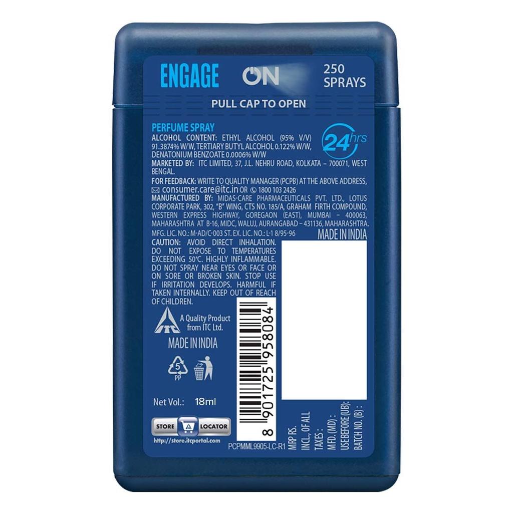 Engage ON Cool Marine Pocket Perfume For Men, Citrus & Fresh, приятный для кожи, 18/17 мл