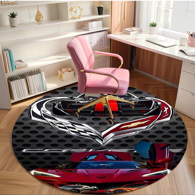 Chevrolet Corvette Print Round Rug, Washable Floor Carpet, For Entryway Dorm Laundry Room Office Study, Home Decor Birthday Christmas Gift