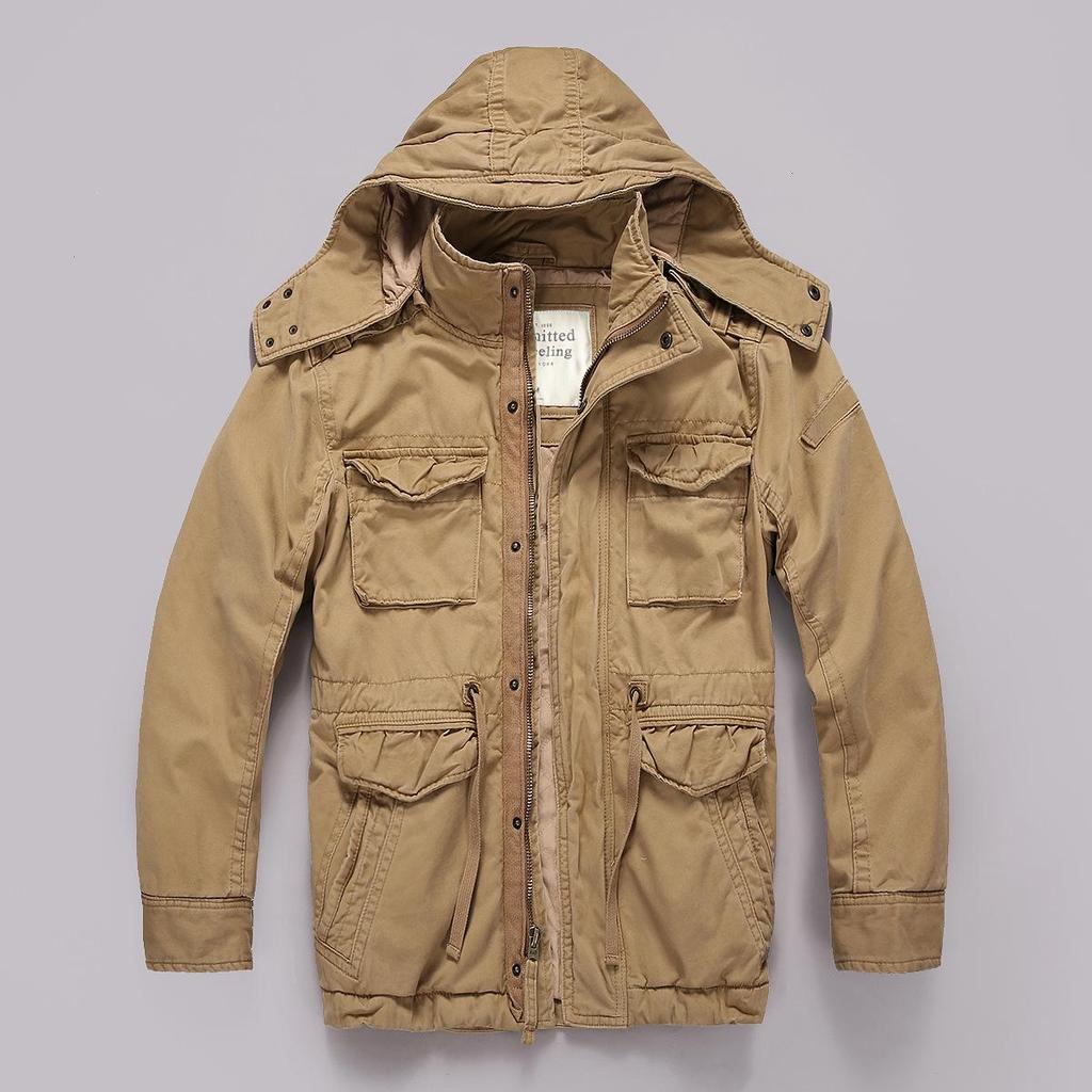 Мужская камуфляжная куртка средней длины с капюшоном в стиле амекадзи с множеством карманов