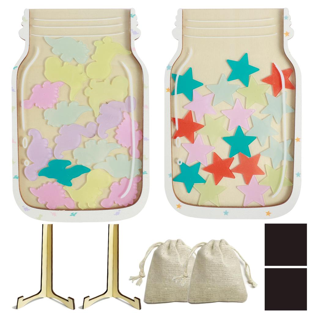 2 Pcs Reward Jars for Kids Wood Personalized Dinosaurs and Stars Jar Reward System Magnetic Reward Jar Multifunctional Incentive